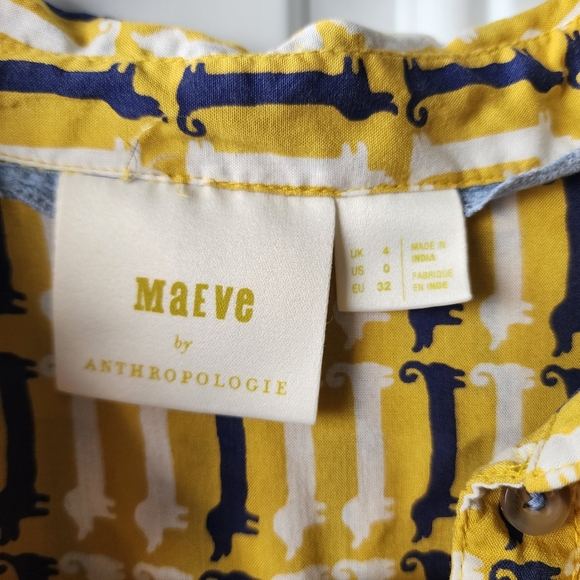 Anthropologie Maeve Dachsund Dog Print Buttondown Blouse Size 0  Weiner Dog - Picture 5 of 8
